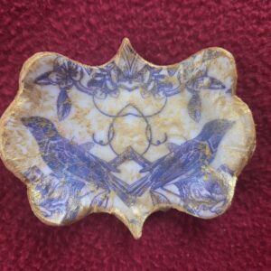 Vintage small blue gold birds trinket dish