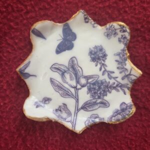 Vintage small blue gold nature trinket dish