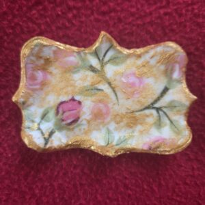 Vintage small gold roses trinket dish